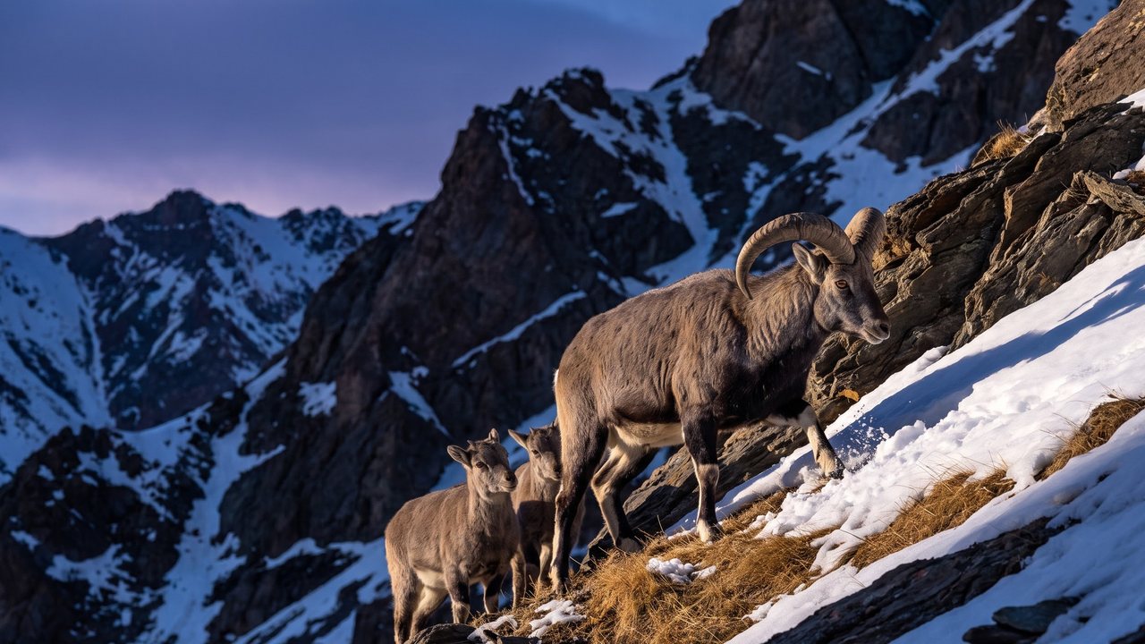 Blue sheep on a mountain slope